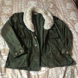 Camo Army Jacket w/ Fur Collar